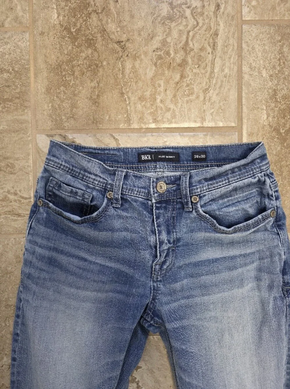 BKE Alec Skinny Jeans Men's 29 X 30 Blue Faded Wash Denim Tapered Leg Casual